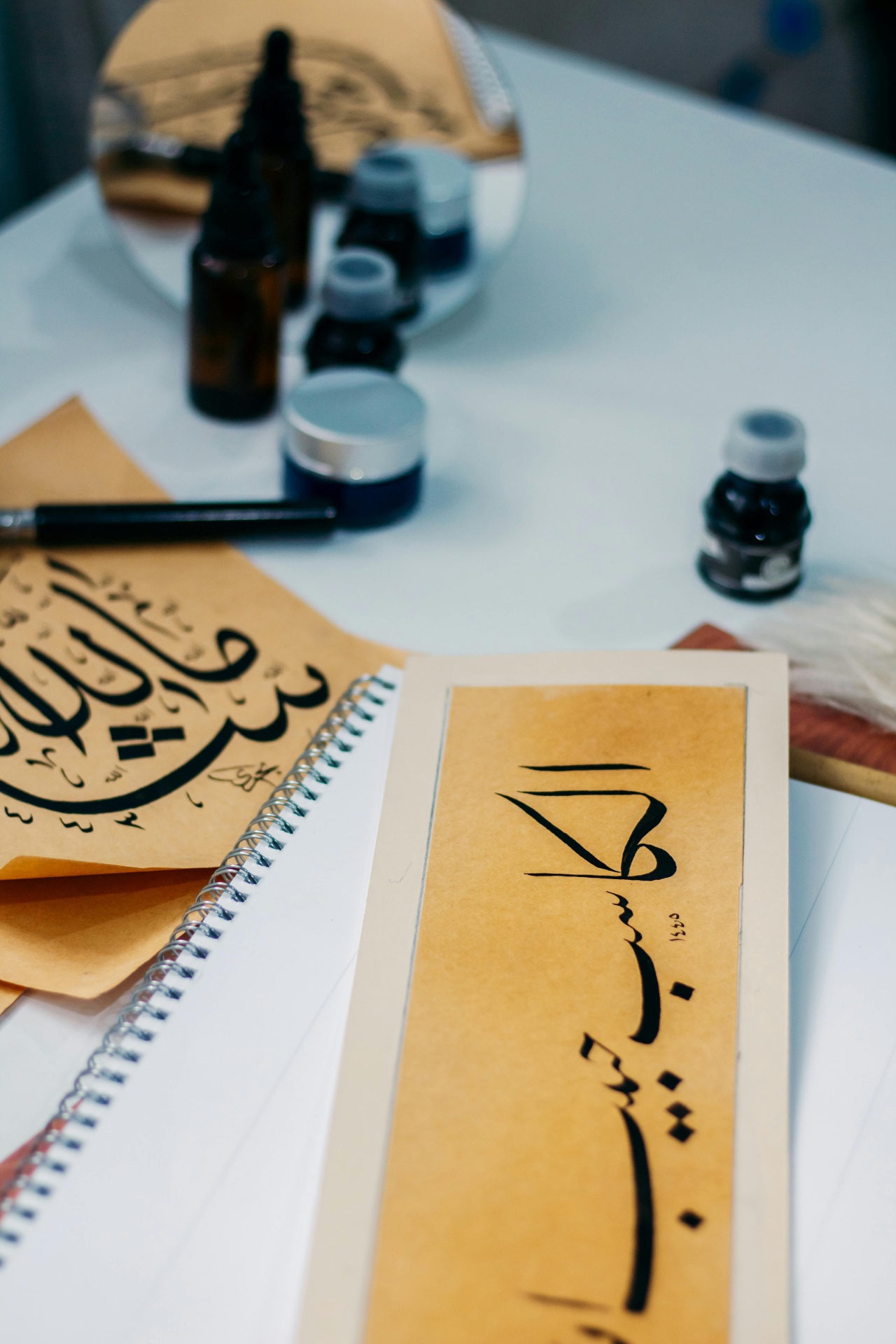 Calligraphy desk and inks